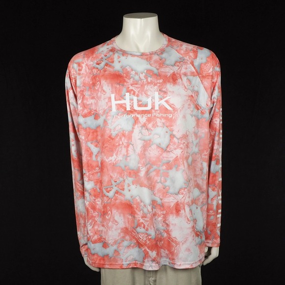 Huk Other - Huk Performance Fishing Mossy Oak Fracture Tee Shirt Mens 2XL XXL Orange Camo